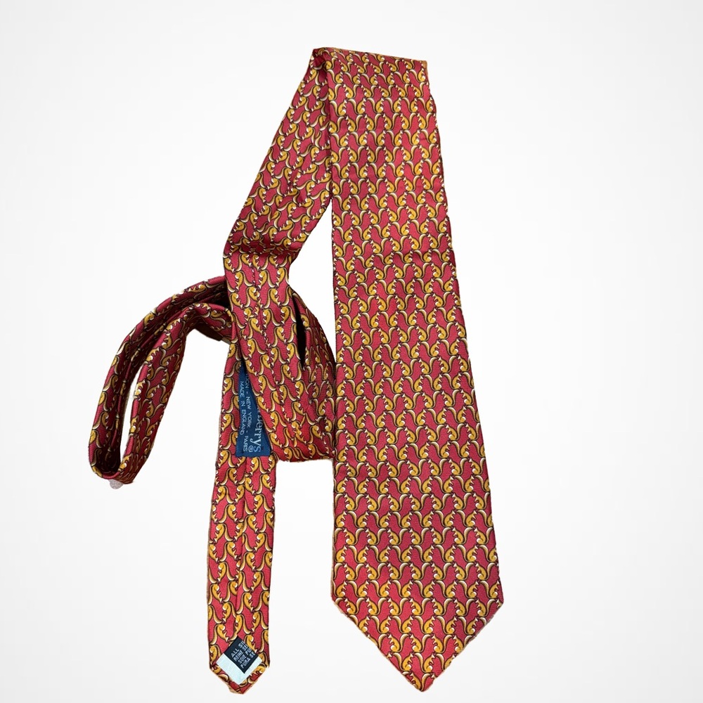 Burberry Red and Gold Patterned Tie